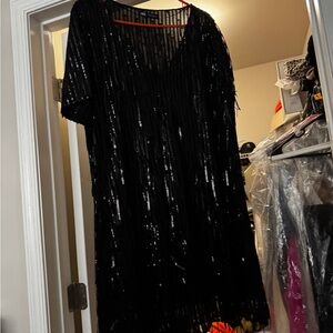 Zara Black Sequin Fringe Short Sleeve Dress - worn twice